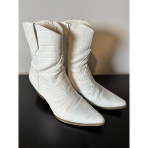 Bambi White Crocodile Embossed Western Cowboy Boots Women Size 10M